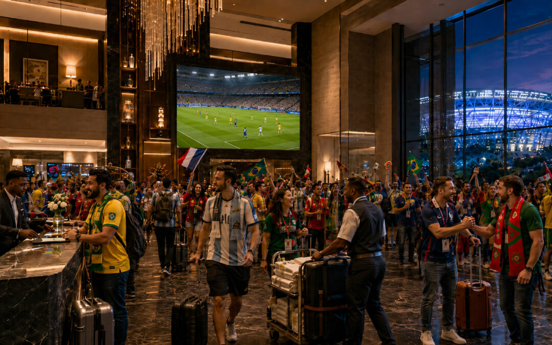 lobby full of soccer fans